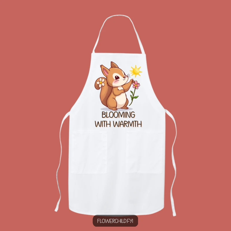 Funny Curious Squirrel Flower Apron - Kitchen Fun Gift