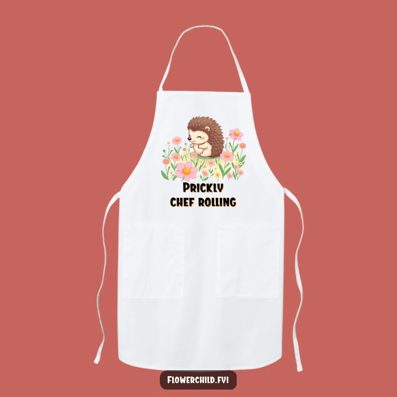 Funny Hedgehog Rolling Flowers Apron: Kitchen Humor & Cute Chef Gift