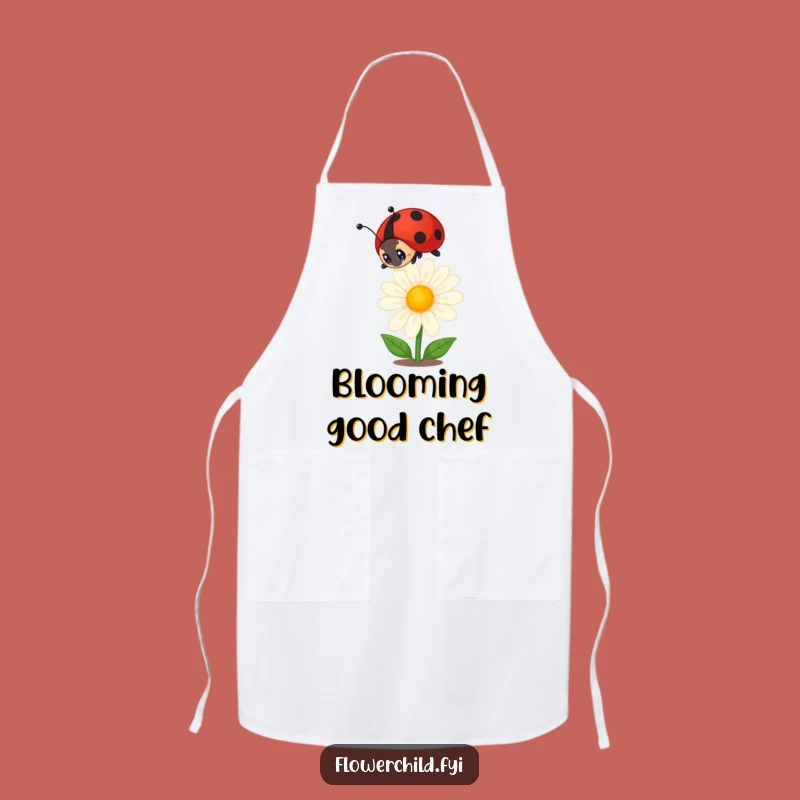 Funny Ladybug Apron: Curious Cook Observing a Daisy, Great Funny Kitchen Gift