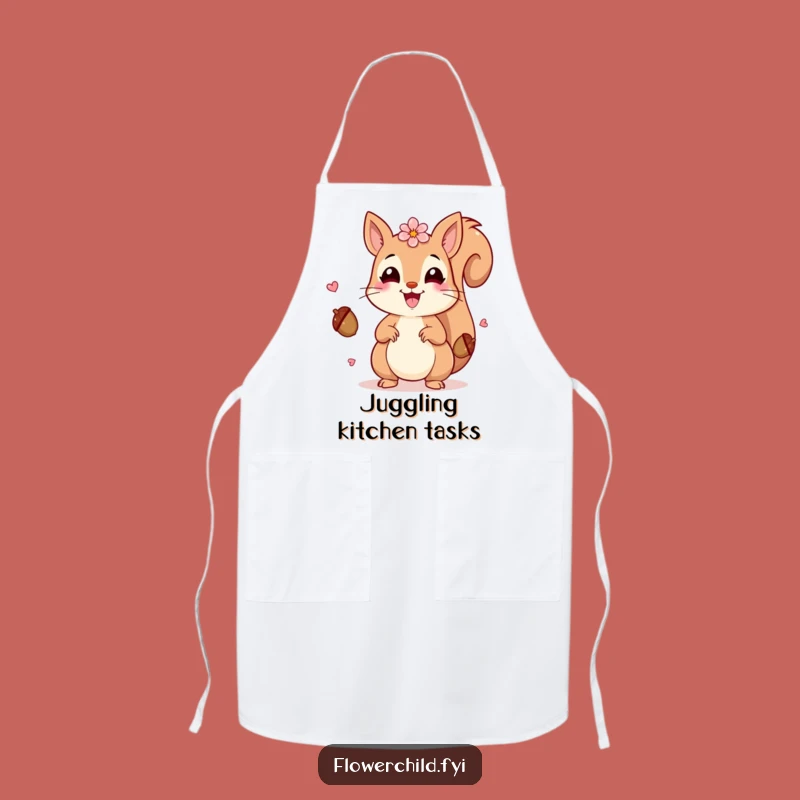 Funny Squirrel Petals Apron: Kitchen Nature Fun, Cheerful Style!