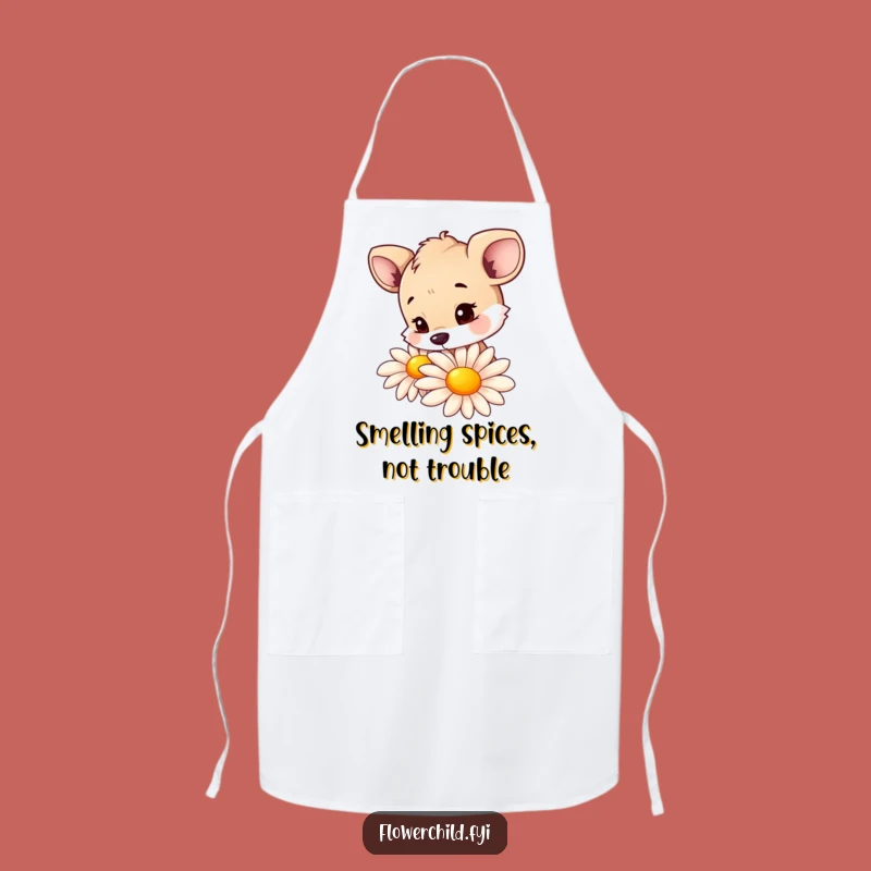 Funny Curious Animal Daisy Sniffing Apron: Cook with Floral Fascination