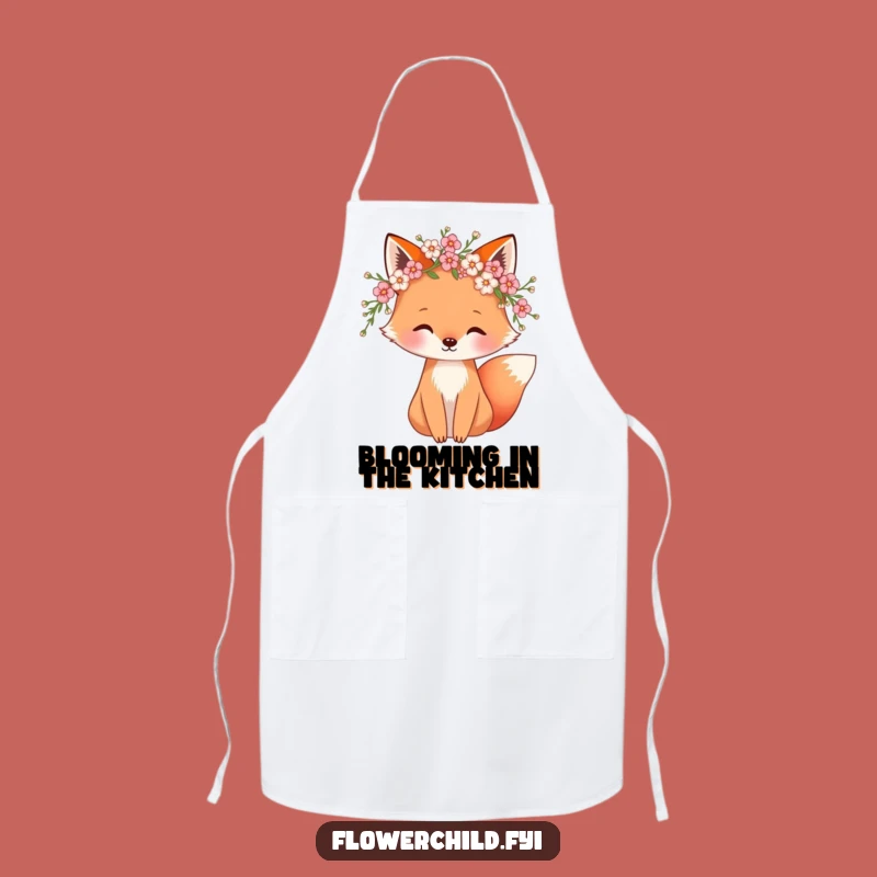 Whimsical Fox Blossom Apron: Funny Kitchen Wear for Garden Lovers