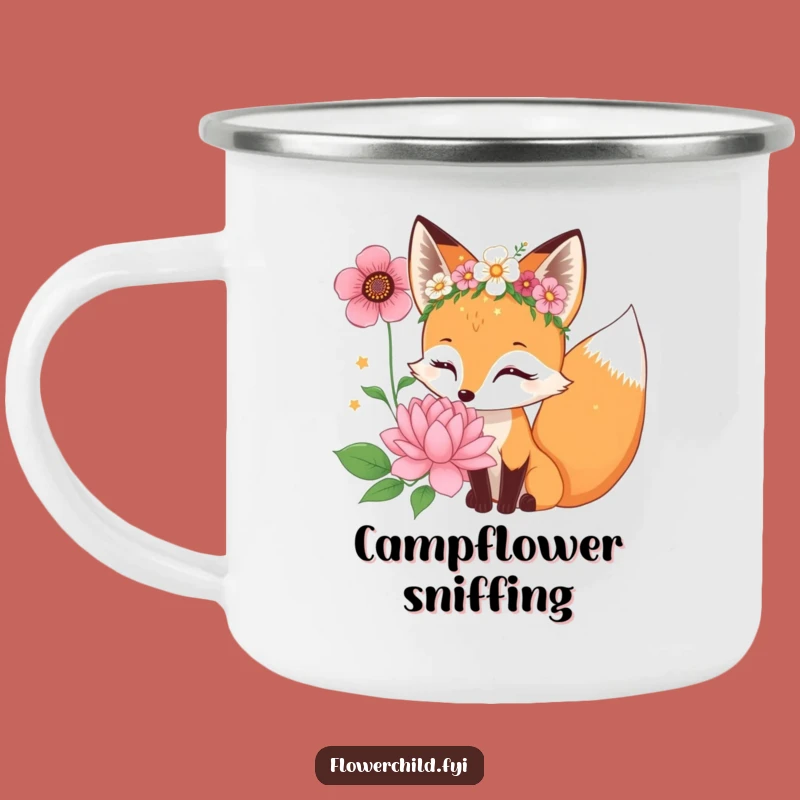 Funny Fox Flower Crown Camping Mug: Curious Outdoor Bloom Cup