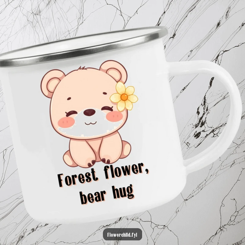 Funny Bear Cub Flower Camping Mug: A durable mug with a gentle bear cub wearing a flower.