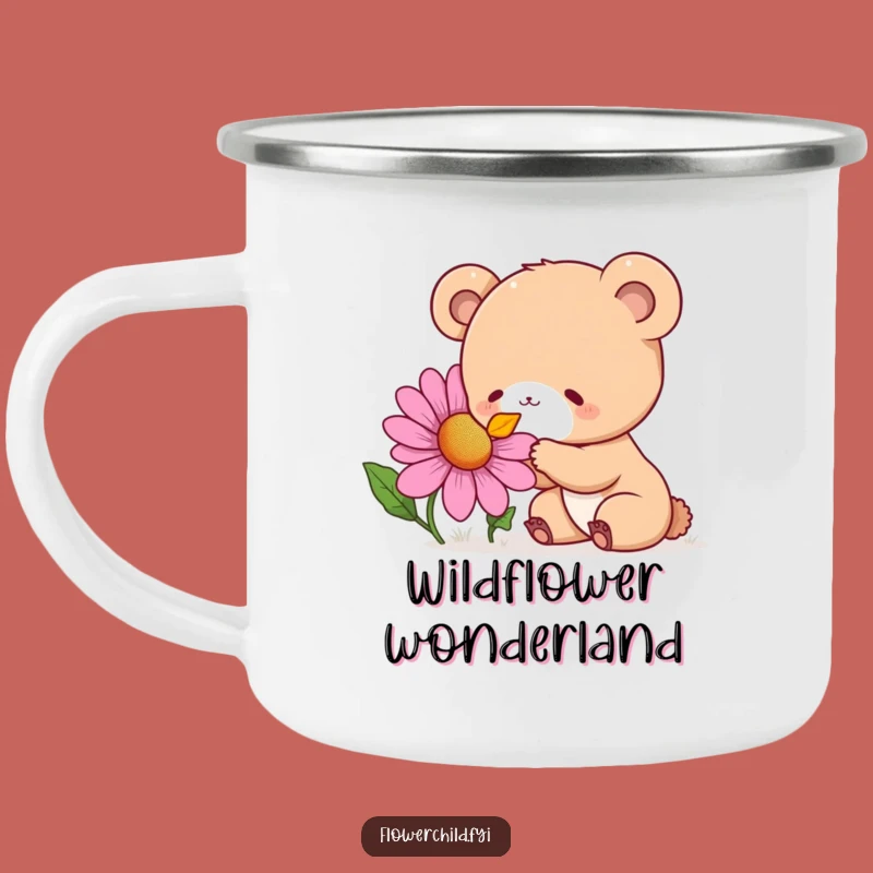 Funny Bear Cub Flower Sniffing Camping Mug: Curious Delight Cup, Outdoor Funny Gift