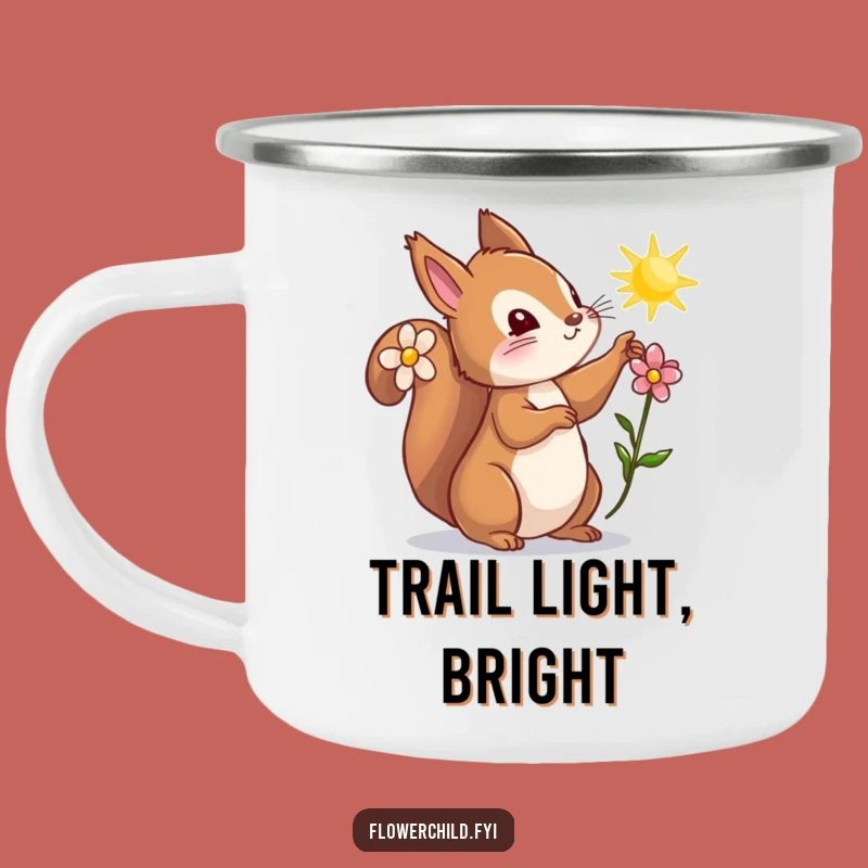 Funny Curious Squirrel Flower Camping Mug - Outdoor Adventure Gift