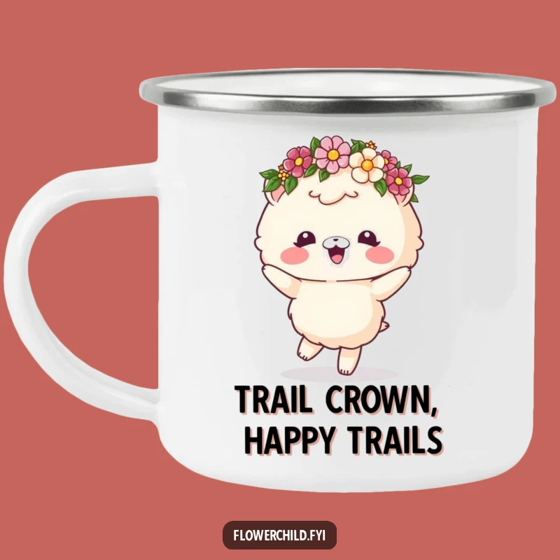 Funny Fluffy Animal Flower Crown Dancing Enamel Camping Mug: Adventure in Style