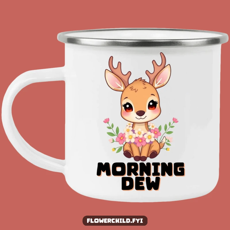 Funny Gentle Deer Flower Garland Camping Mug - Nature Lover's Beverage Holder