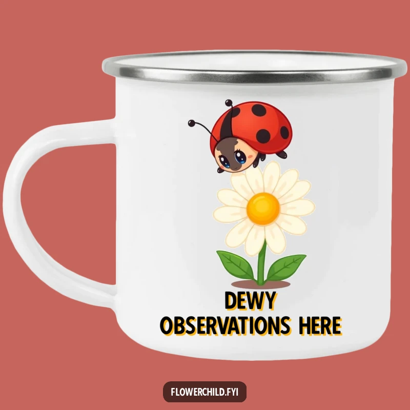 Funny Ladybug Camping Mug: Curious Daisy Observer, Rugged Funny Gift