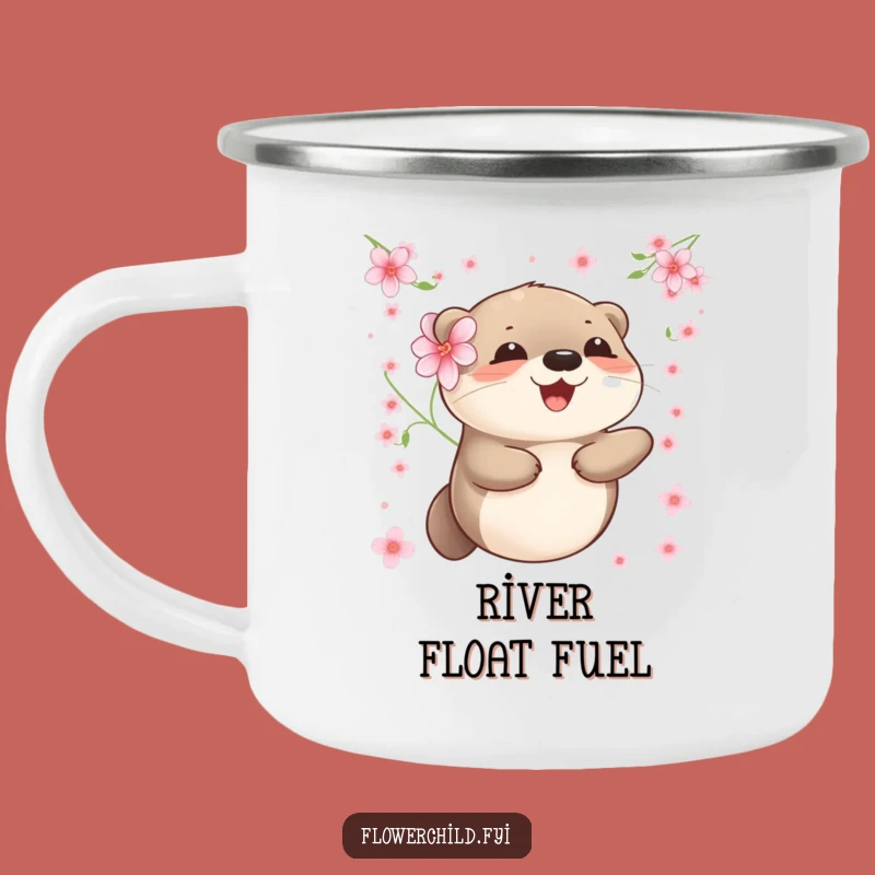 Funny Otter Camping Mug: Vibe Happy Floating Otter Flower Gift