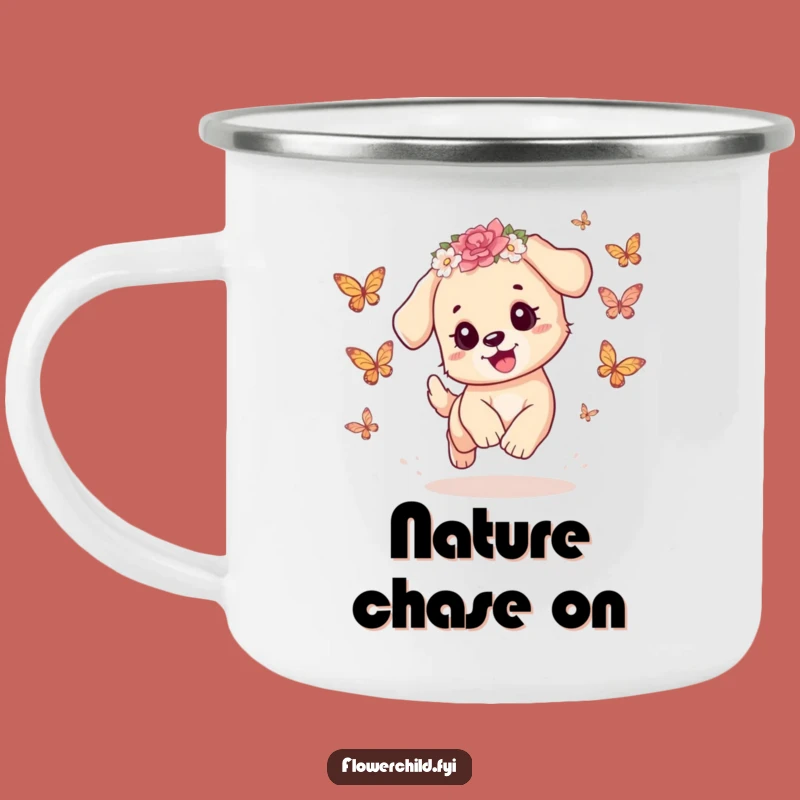 Funny Playful Puppy Butterfly Camping Mug: Adorable Sips Outdoors