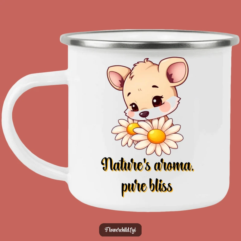 Funny Curious Animal Daisy Sniffing Enamel Camping Mug: Explore Nature