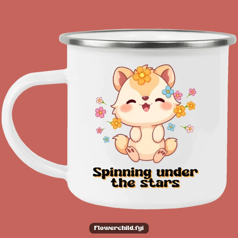 Funny Floral Animal Spinning Enamel Camping Mug: Adventure with Cheer