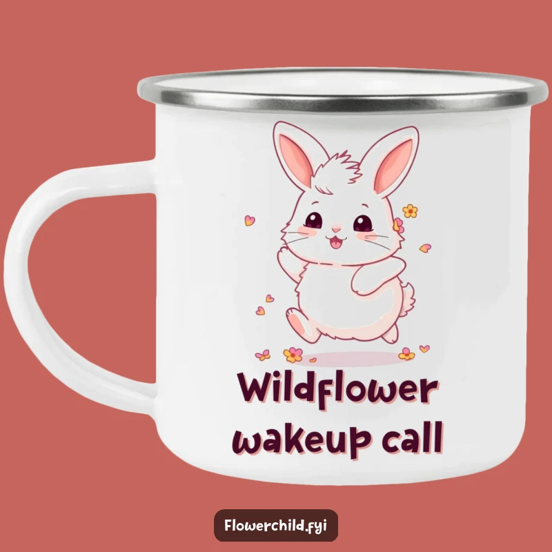 Funny Fluffy Bunny Enamel Mug: Joyful Spring Adventures Outdoors