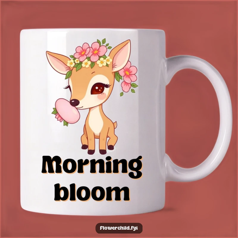 Funny Curious Deer Mug: Enchanting Flower Garland Gift for Nature Lovers