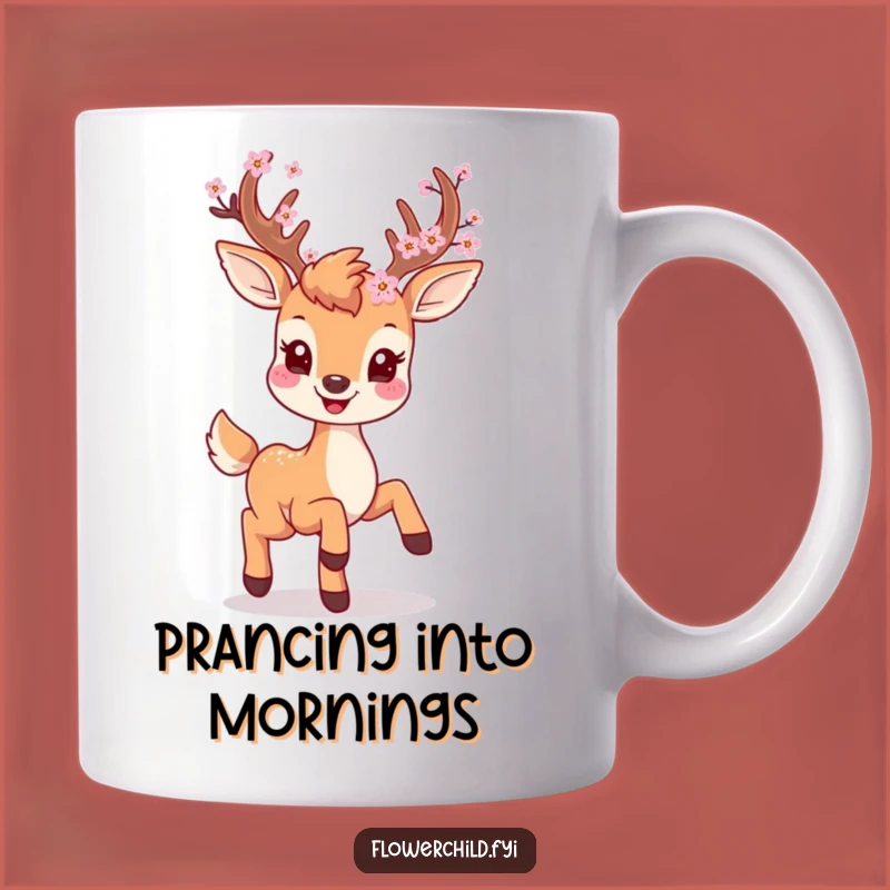 Funny Deer Prancing Mug - Blossom Antler Graphic Coffee Cup Gift