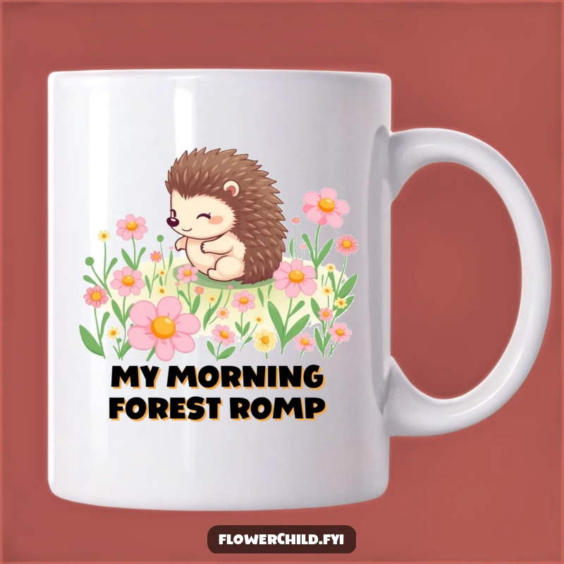 Funny Hedgehog Rolling Flowers Mug: Adorable Nature Humor Gift for Animal Lovers