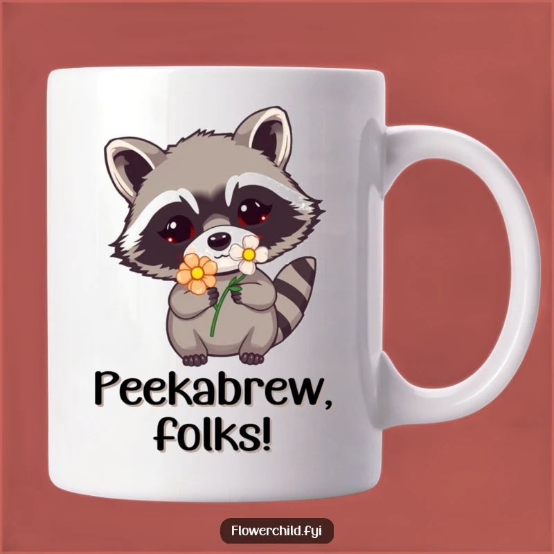 Funny Raccoon Flower Mug: Mischievous Peek for a Hilarious Gift
