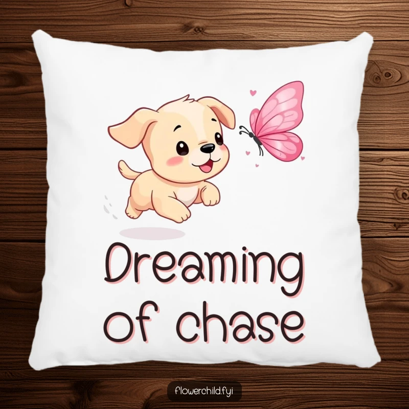 Funny Puppy Petal Butterfly Pillow: A playful puppy chases a butterfly made of petals, offering a touch of cute and cozy charm.