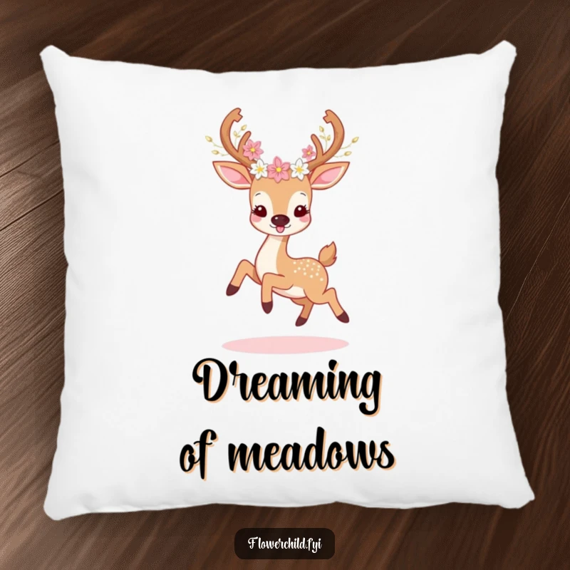 Funny deer flower pillow featuring a prancing deer with floral antlers, offering soft comfort and a cheerful, humorous vibe.