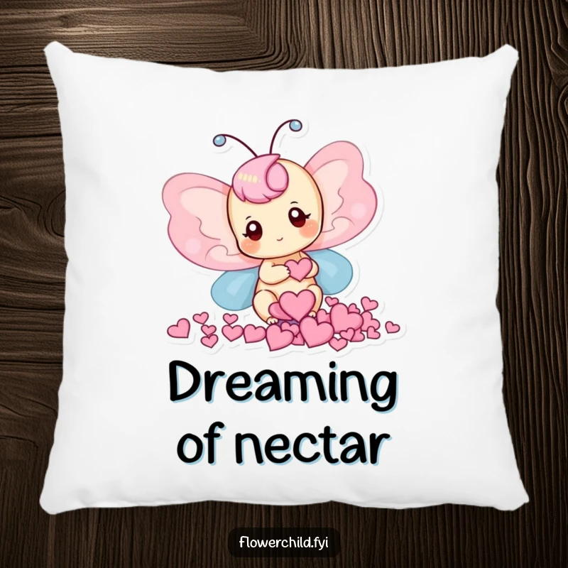 Funny pillow with a delightful butterfly collecting heart-shaped petals, adding a touch of romantic charm.