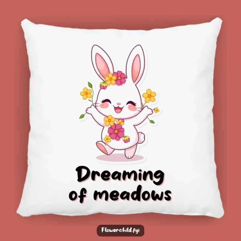 Funny Joyful Bunny Dancing Pillow: Cozy Comfort with a Floral Hug