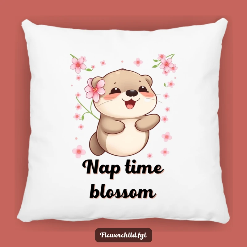 Funny Otter Pillow: Cozy Floating Otter with Flower Accent Gift