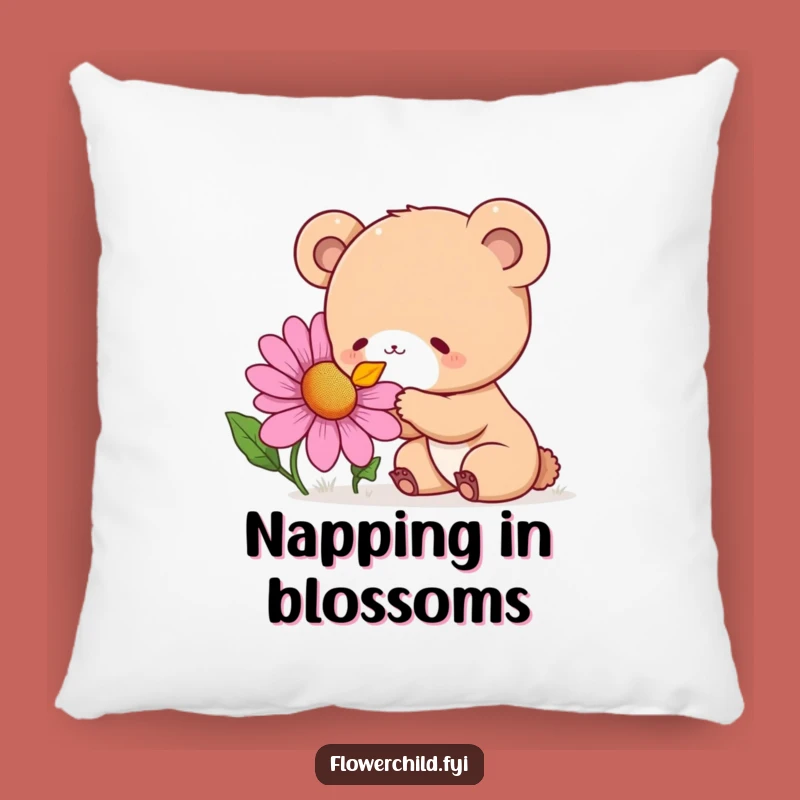 Funny Bear Cub Flower Sniffing Pillow: Curious Delight Cushion, Comfy Funny Gift