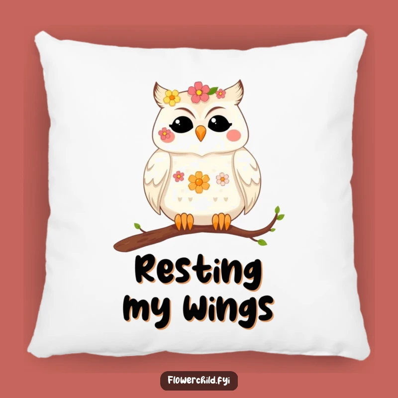 Funny Contented Owl Pillow - Soft Comfort with Floral Flair
