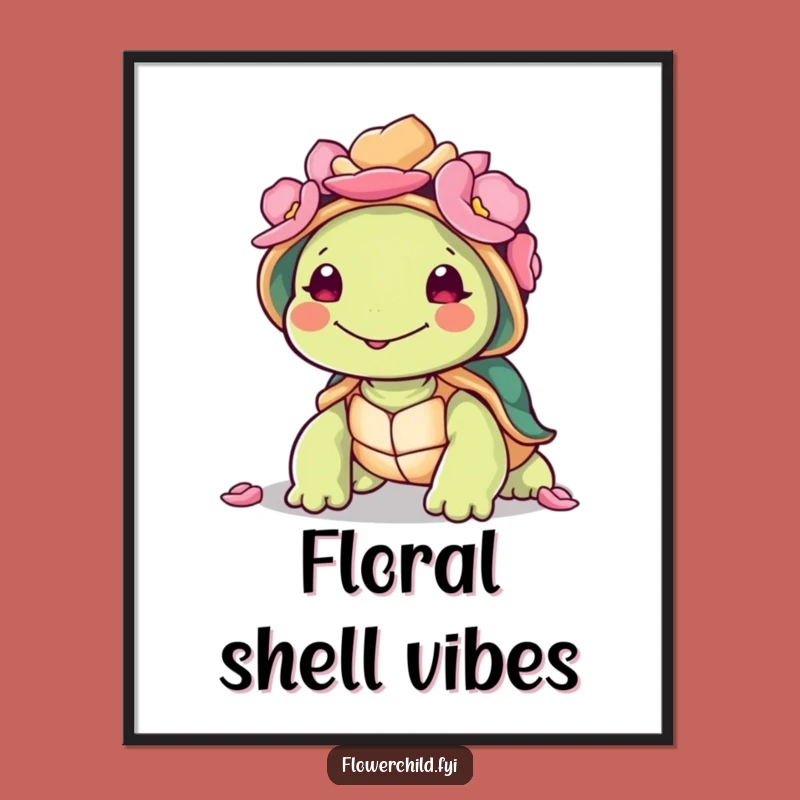 Funny Turtle Petal Shell Digital Art: Instant Calm for Your Walls, Fantastic Funny Gift