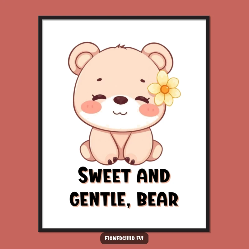 Funny Bear Cub Flower Digital Art - Instant Gentle Decor Gift