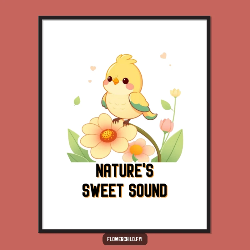 Funny Bird Singing Flower Digital Art: Instant Joy for Your Walls, Fantastic Funny Gift