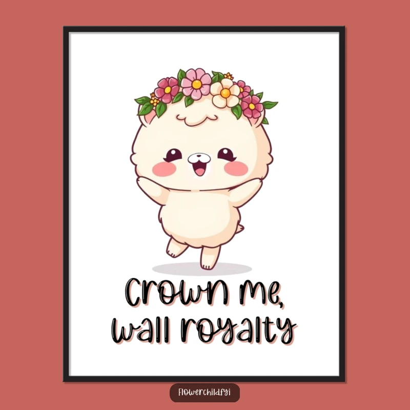 Funny Fluffy Animal Flower Crown Dancing Digital Art: Instant Joyful Decor