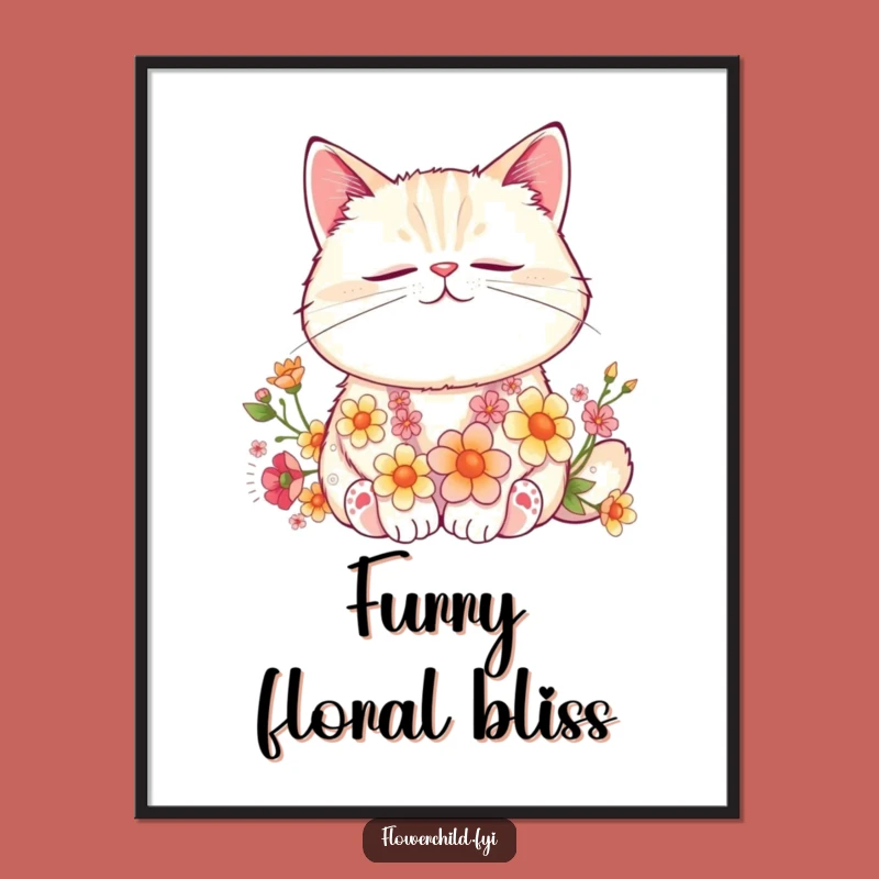 Funny Cat Flower Nap Digital Art: Contented Floral Friend Download, Instant Funny Gift