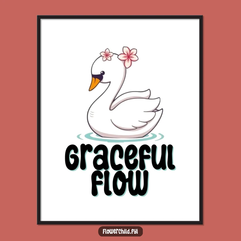 Funny Swan Flower Digital Art: Instant Elegant & Humorous Decor