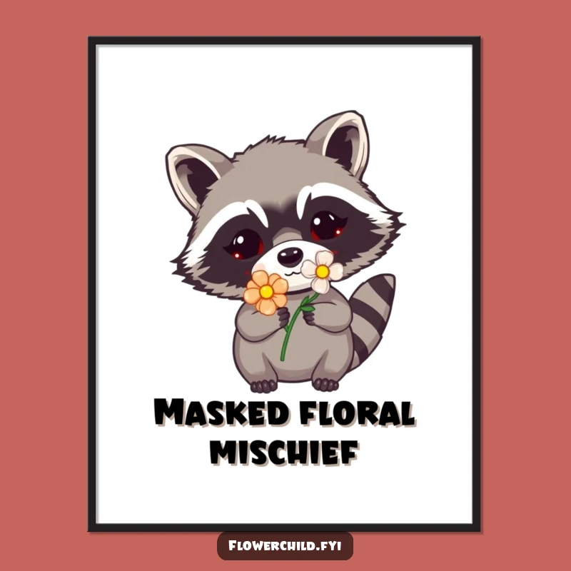 Funny Raccoon Flower Digital Art: Instant Mischief & Joy