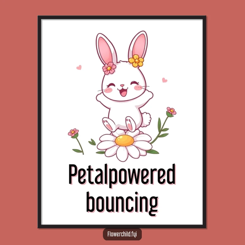 Funny Bunny Daisy Bounce Digital Art: Cute Flower Print