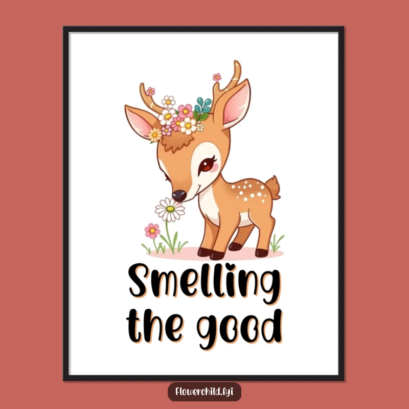 Funny Curious Deer Daisy Digital Art - Instant Nature Download