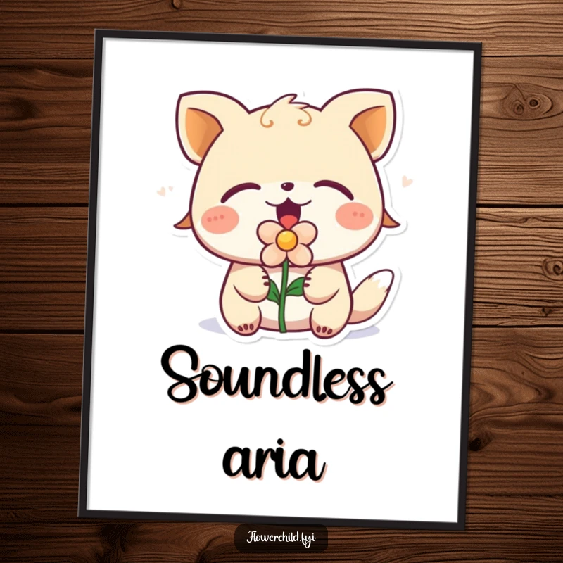 Funny singing animal with a flower in its mouth, eyes closed, as a digital art print for instant wall decor.