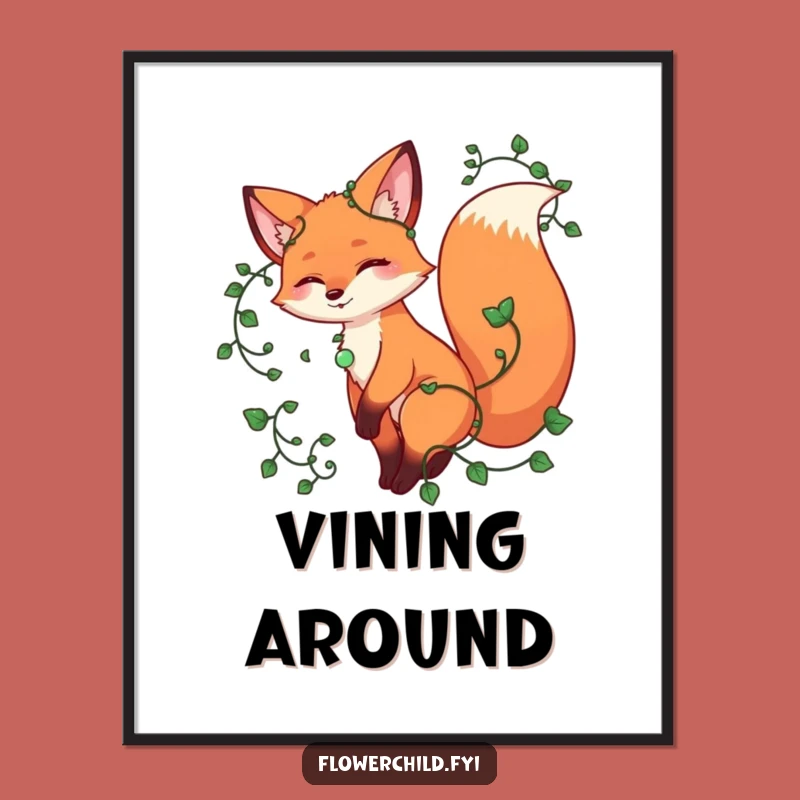 Funny Playful Fox Vines Digital Art - Whimsical Woodland Decor