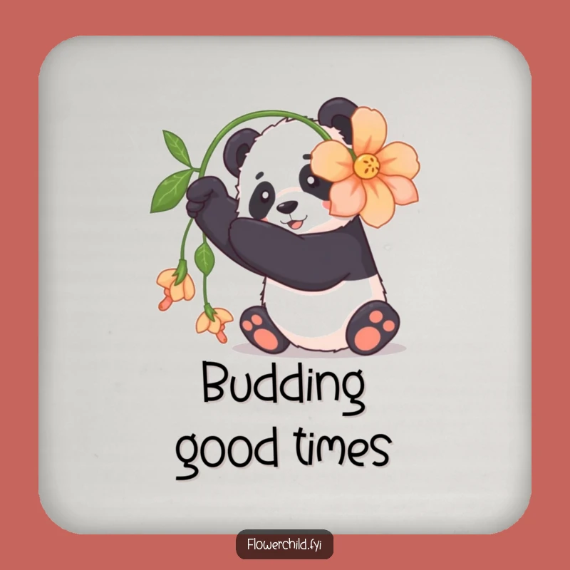 Funny Panda Drink Coaster: Artful Cuddly Panda Flower Decor Gift