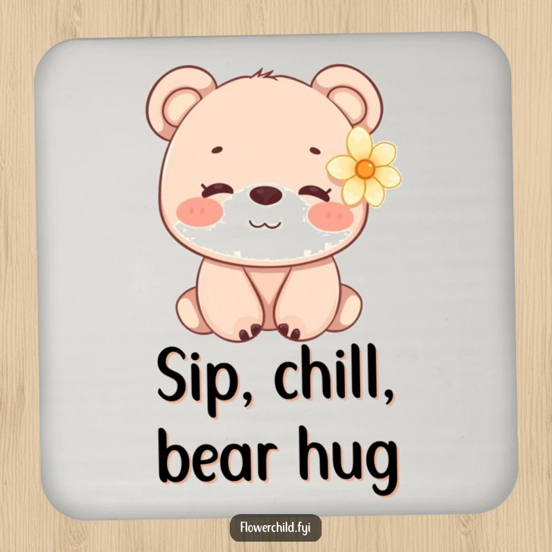 Funny Bear Cub Flower Coaster: A coaster featuring a gentle bear cub with a flower.