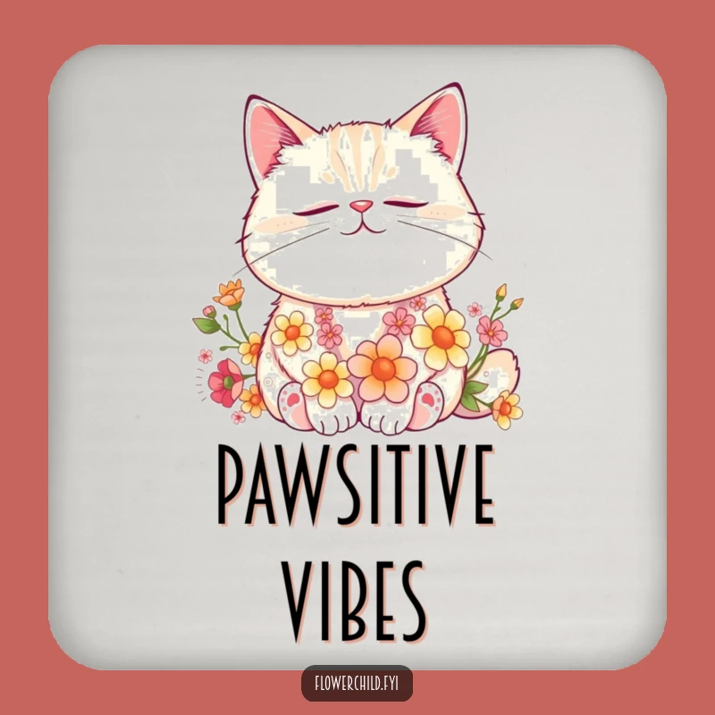 Funny Cat Flower Nap Coaster Set: Contented Floral Friend Protection, Cute Funny Gift