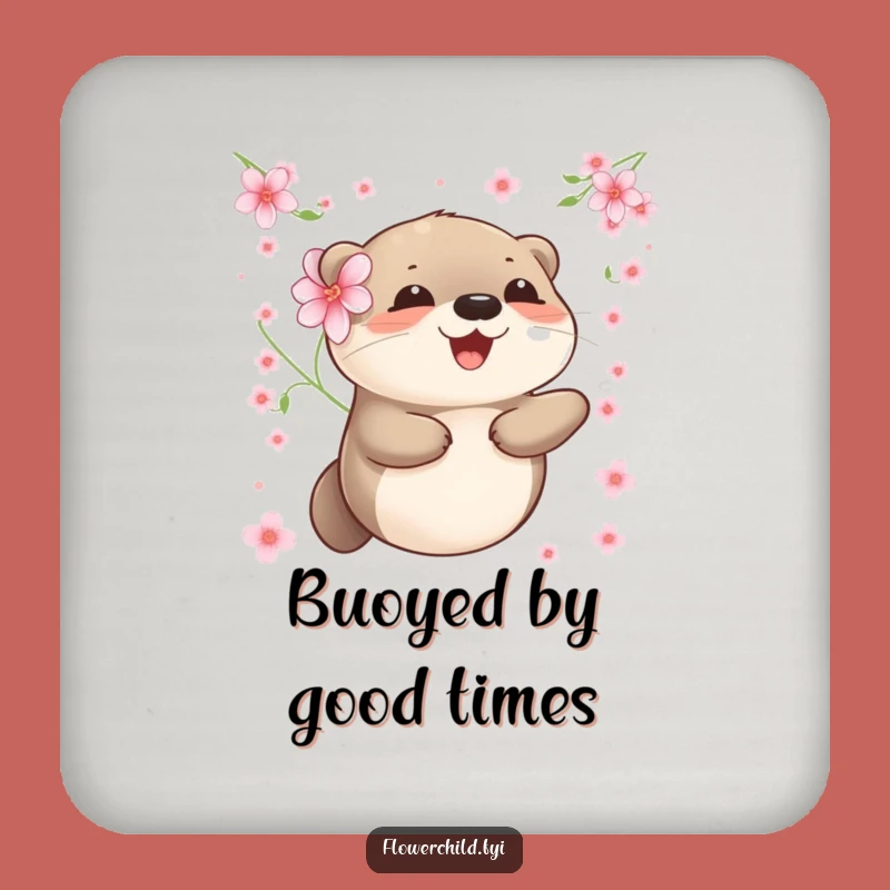 Funny Otter Drink Coaster: Artful Floating Otter Flower Decor Gift