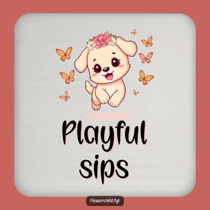 Funny Playful Puppy Butterfly Coaster: Protect Surfaces with Cuteness
