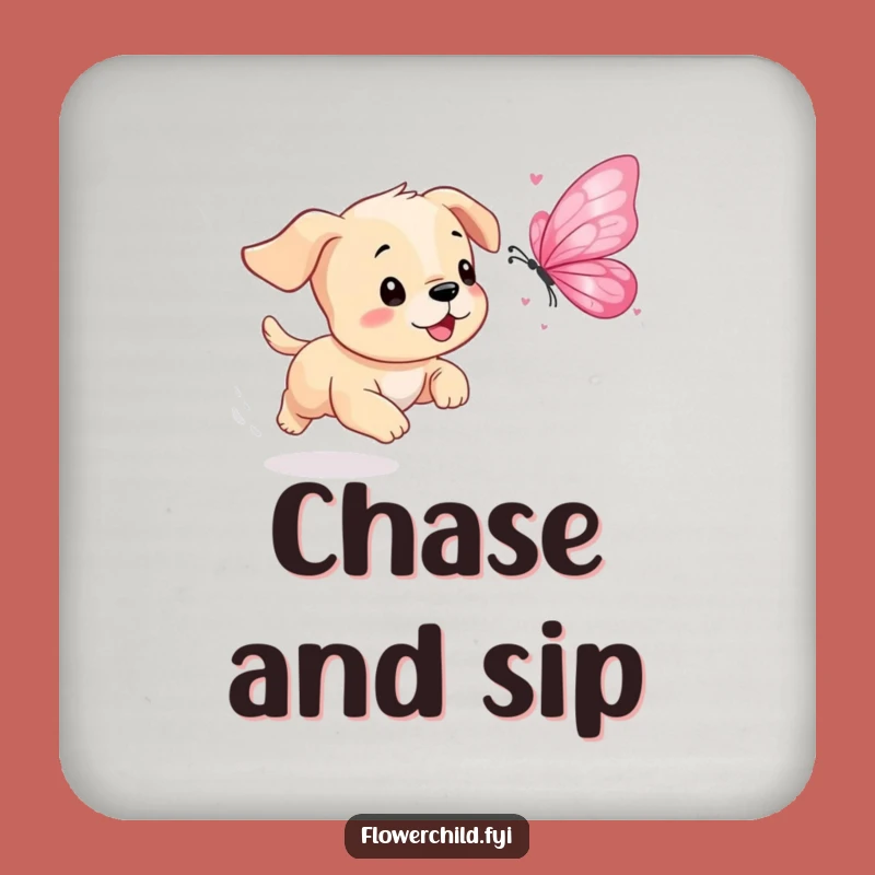 Funny Puppy Petal Butterfly Coaster Set: Playful Chase Protection, Cute Funny Gift