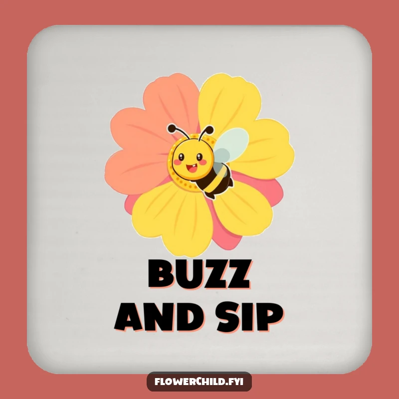Funny Smiling Bee Flower Drink Coaster - Cheerful Table Protector Gift