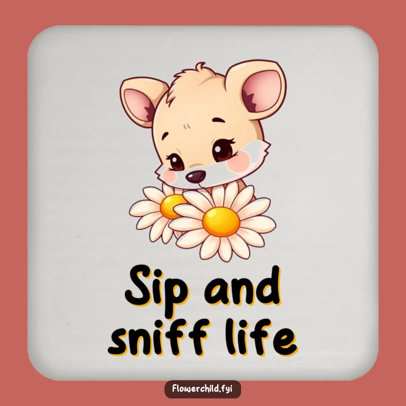 Funny Curious Animal Daisy Sniffing Coaster Set: Protect Surfaces with Whimsy