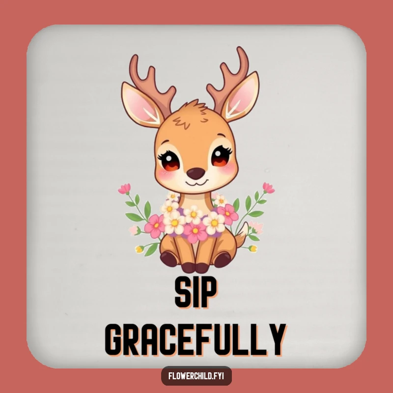Funny Gentle Deer Flower Garland Drink Coaster - Elegant Table Protector Gift