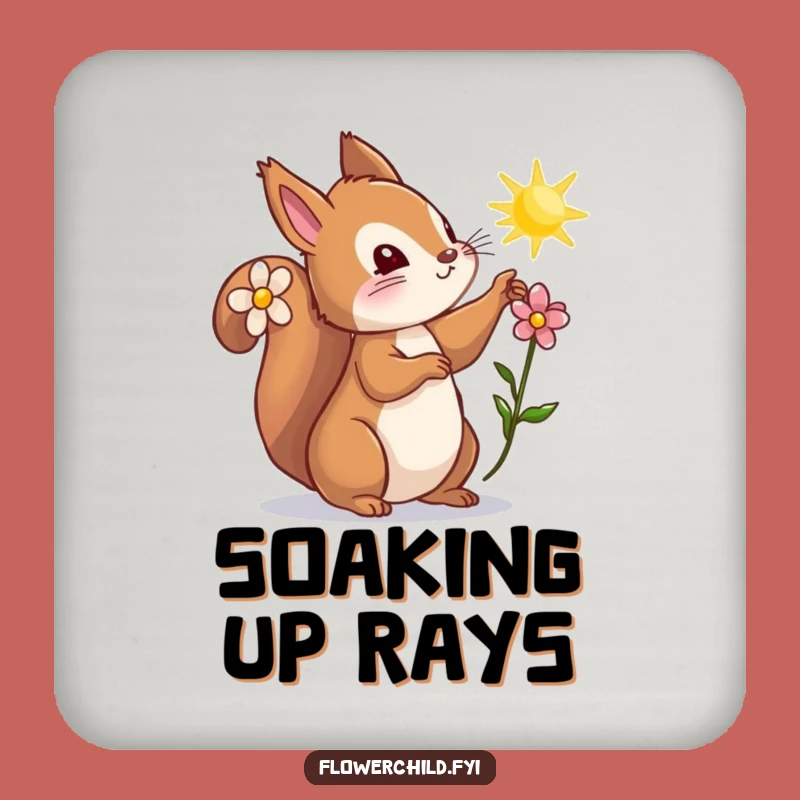 Funny Curious Squirrel Flower Drink Coaster - Protect Surfaces Gift